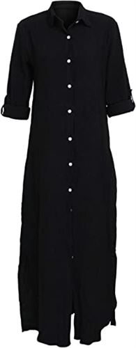 nqgsntc Women V Neck Down Side Slit Shirt Maxi Dresses