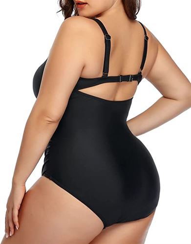 Daci Women Plus Size Cutout One Piece Swimsuits V Neck High Waisted Bathing Suits Monokini Swimwear