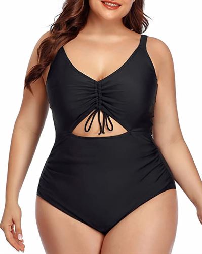 Daci Women Plus Size Cutout One Piece Swimsuits V Neck High Waisted Bathing Suits Monokini Swimwear
