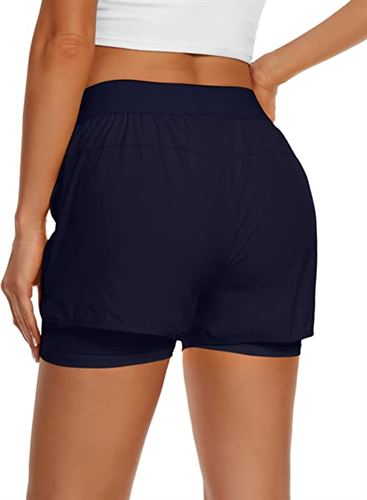 Custer's Night Women's Running Short Workout Athletic Jogging Shorts 2-in-1 - Navy Blue