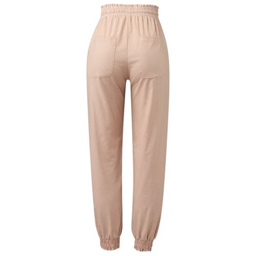Shiusina Ladies Casual Trousers Solid Color Stitching Pocket Lace-Up Pants