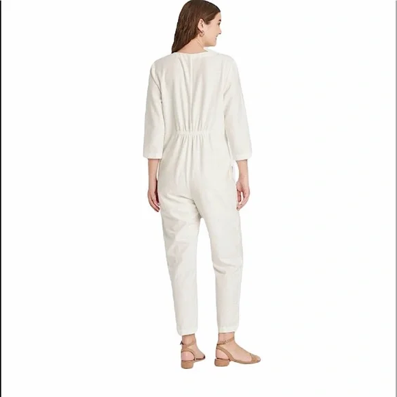 The Nines by HATCH Maternity 3/4 Sleeve Button-Front Jumpsuit Cream XL, Ivory