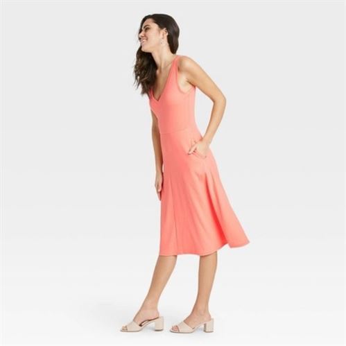 Women's Sleeveless Rib Knit Ballet Dress - A New Day Dark Peach XXL, Dark Pink
