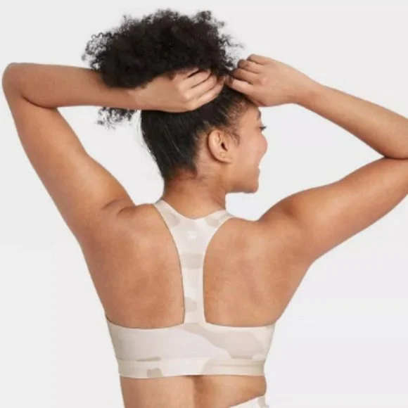 Women's Medium Support Camo Print T-Back Bra - All in Motion White XS