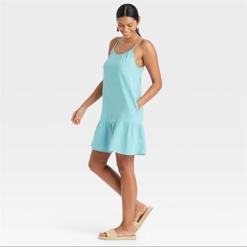 Women's Sleeveless Tiered Gauze Dress - Universal Thread Turquoise XL