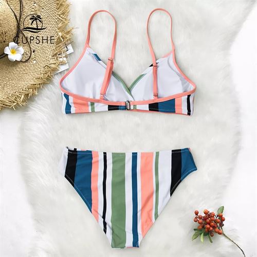 CUPSHE Colorful Striped Bikini Swimwear Sets Women Sexy Thong Two Pieces Bathing Suit