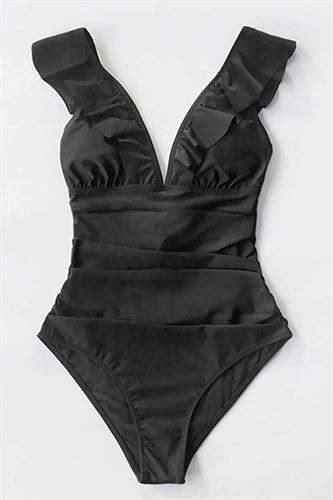CUPSHE Women's V Neck One Piece Swimsuit Ruffled Lace Up Monokini