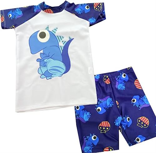 Little Boy Adorable Dinosaur Print 3-piece Beach Swimsuit Child Boys' Summer Swim Shirt with Shorts Cap