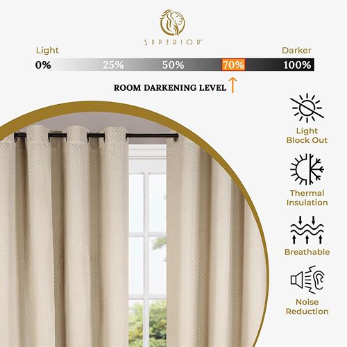 SUPERIOR Shimmer Blackout Curtain Set of 2, Thermal Insulated Panel Pair with Grommet Top Header, Chic Metallic Embellished Room Darkening Drapes, Available in 4 Lengths - Ivory, 52” x 108” Each