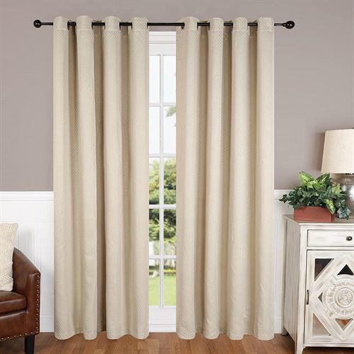SUPERIOR Shimmer Blackout Curtain Set of 2, Thermal Insulated Panel Pair with Grommet Top Header, Chic Metallic Embellished Room Darkening Drapes, Available in 4 Lengths - Ivory, 52” x 108” Each