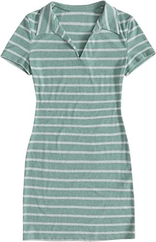 Floerns Women's V Neck Short Sleeve Striped Bodycon T Shirt Dress