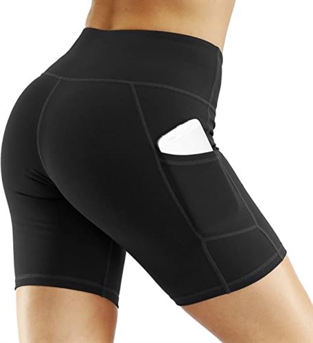 CQC Women's High Waist Yoga Shorts Compression Workout Running Bike Shorts Side Pockets
