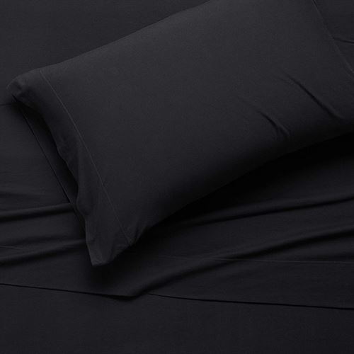 Amazon Basics Polyester Jersey Bed Sheet Set - Queen, Black