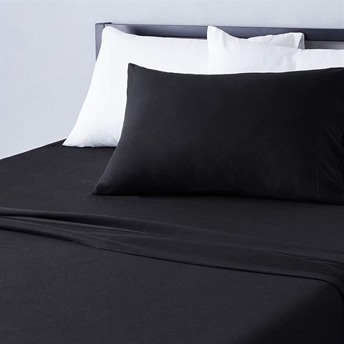 Amazon Basics Polyester Jersey Bed Sheet Set - Queen, Black