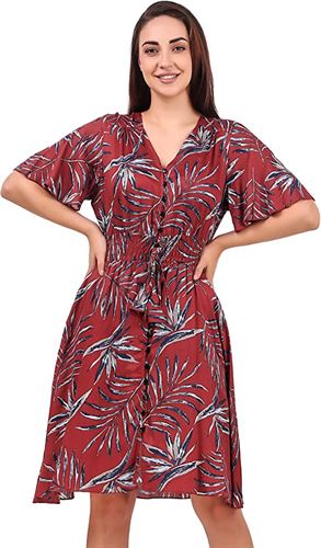 BoheeWohee Women Bohemian 100% Cotton/Rayon Button-Up Split Printed Flowy Party Summer Dress