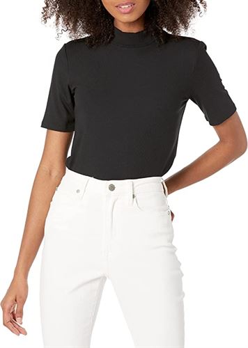 The Drop womens Joanna Short-Sleeve Mock Neck Ribbed T-Shirt