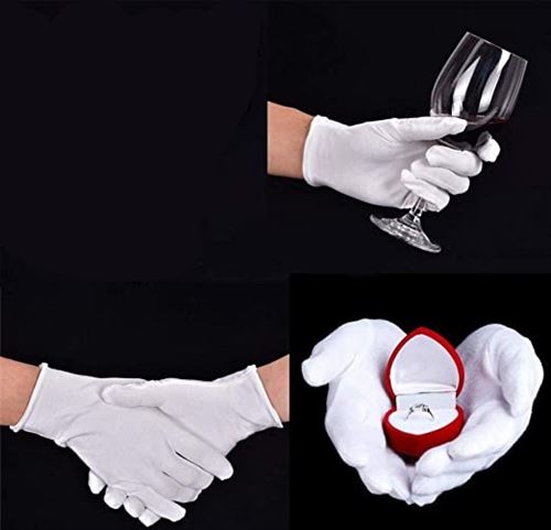 Bluemoona 5 Pair - Cotton Gloves Coin Jewelry Silver Inspection Lining Glove Art Handling White