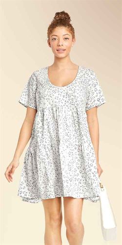 Women's Flutter Short Sleeve Multi-Tiered Dress - A New Day Cream Leopard Print