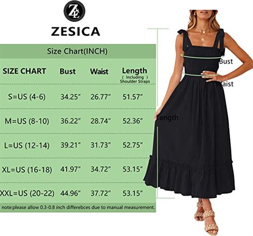ZESICA Women's Summer Boho Spaghetti Strap Square Neck Solid Color Ruffle A Line Beach Long Maxi Dress
