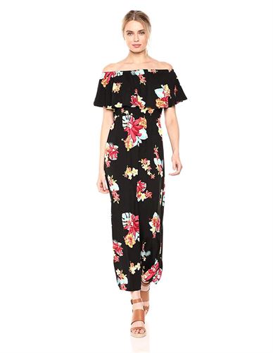 28 Palms Women's Tropical Print Off Shoulder Maxi Dress