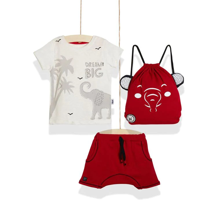 3-Piece T-shirt Set with Shorts and Bag - 4-5 Years - Red