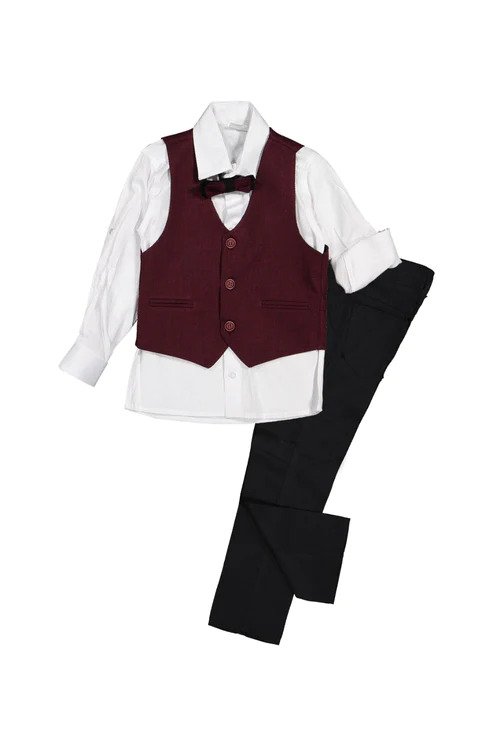 Boy Sport Suit Set with 3 Button Vest -8 years - Claret Red