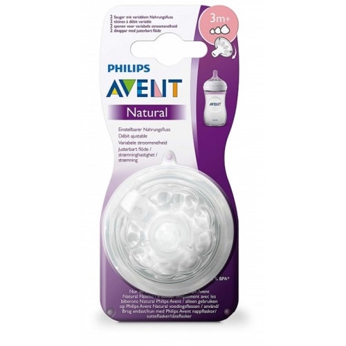 Philips Avent Natural Nipple, Variable Flow, 3 Months+ (Pack of 2)