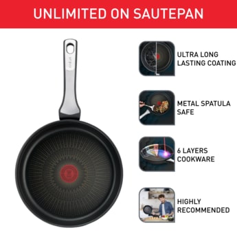 Tefal Unlimited ON Induction 24cm Non-Stick Saute Pan with lid, Black