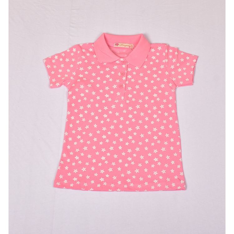 Girl's polo shirt with stars print in pink color for 4 years