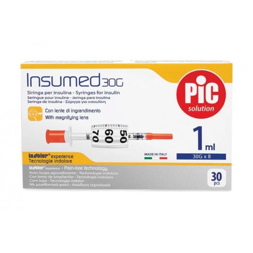 Pic Solution Insumed  Insulin Syringes,30 Gram, 30 Pieces