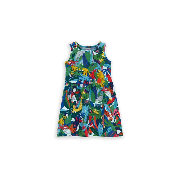 Girl Dress with Sleeveless and Tropical Zoo Patterned