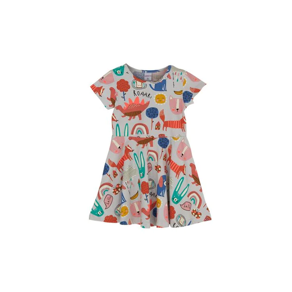 Girl Dress with Short Sleeved and Animals Patterned