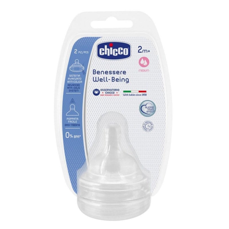 Chicco Physiological Anti-Colic Normal Flow Dummy - 2 Months+ - 2 Pieces - Transparent