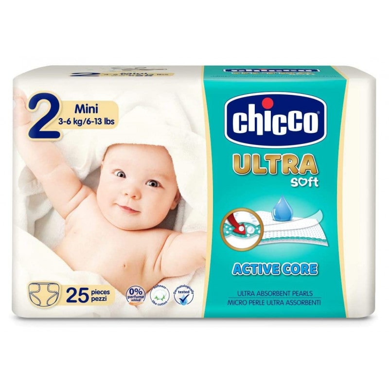 Chicco Diapers Ultra, Size 2, 3-6Kg, 25 Pieces