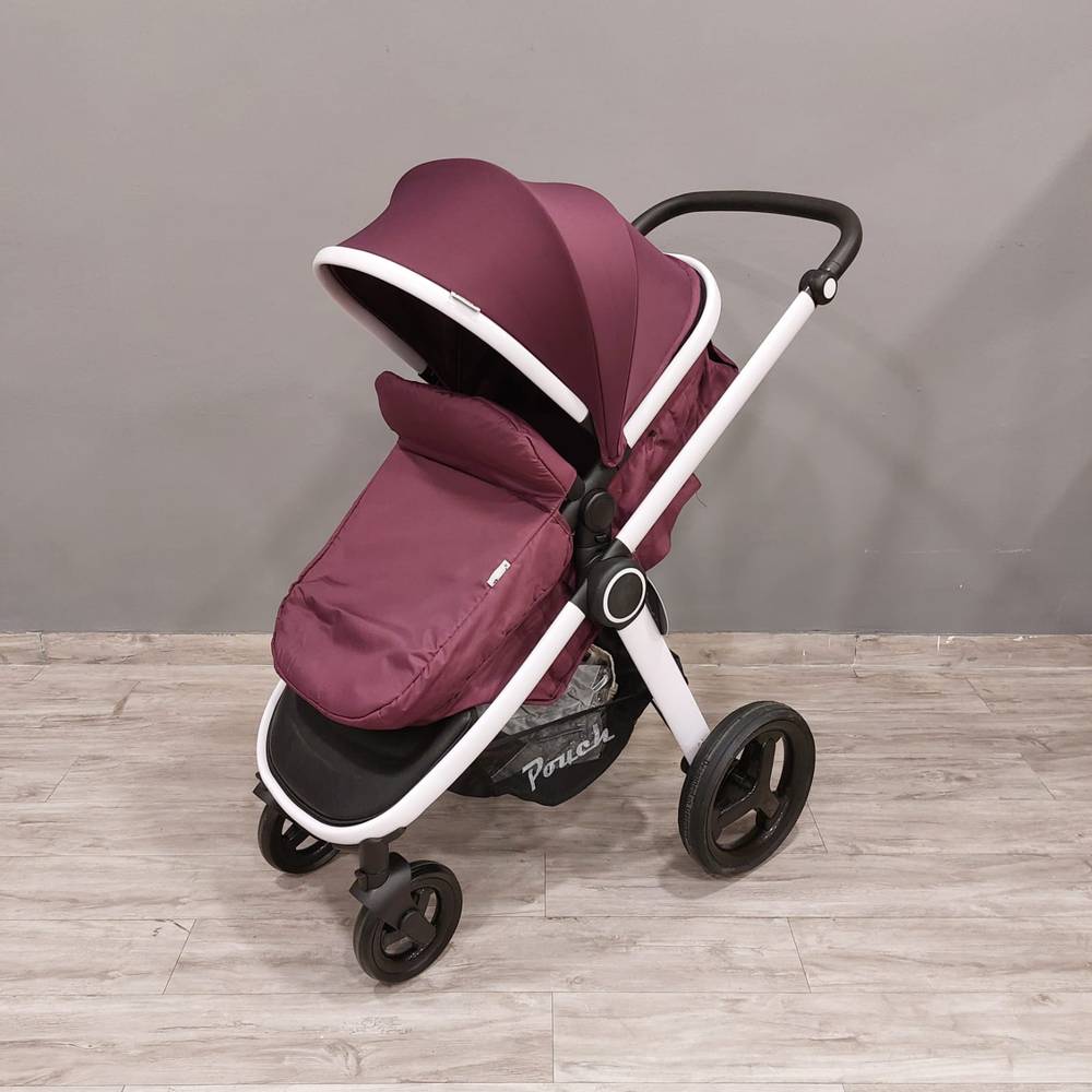 Foldable Stroller With Convertible Blanket And Footmuff In Burgundy Color