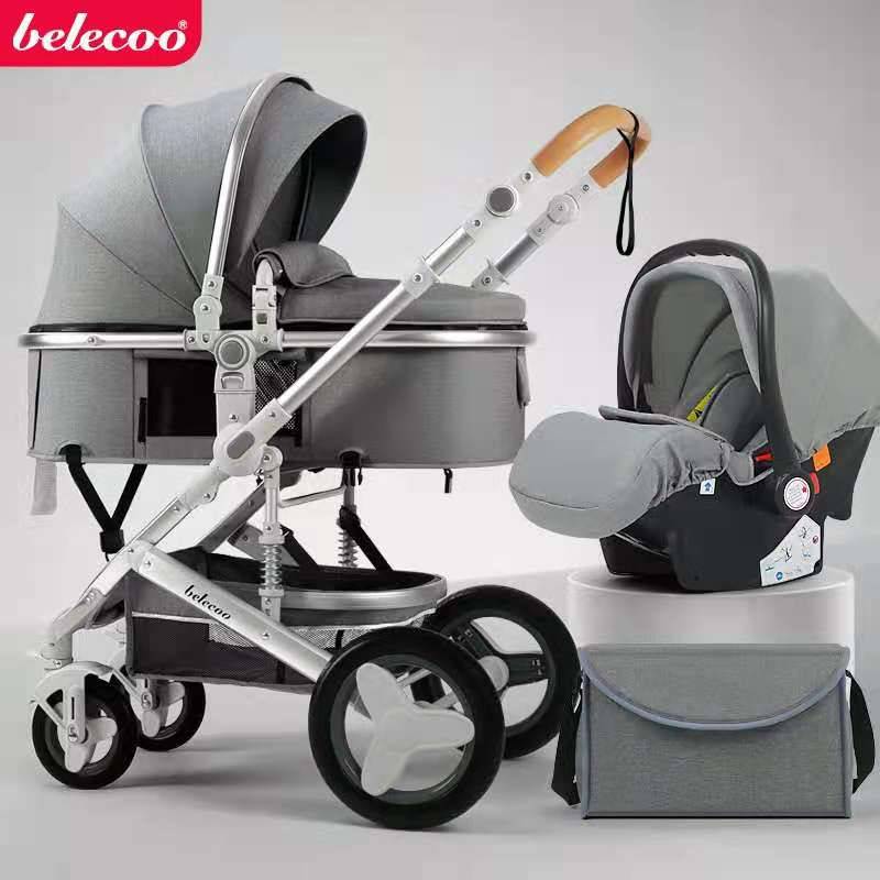Belecoo 3 in 1 Baby Stroller Reversible Folding Two-Way Bumper Stroller with Car Seat