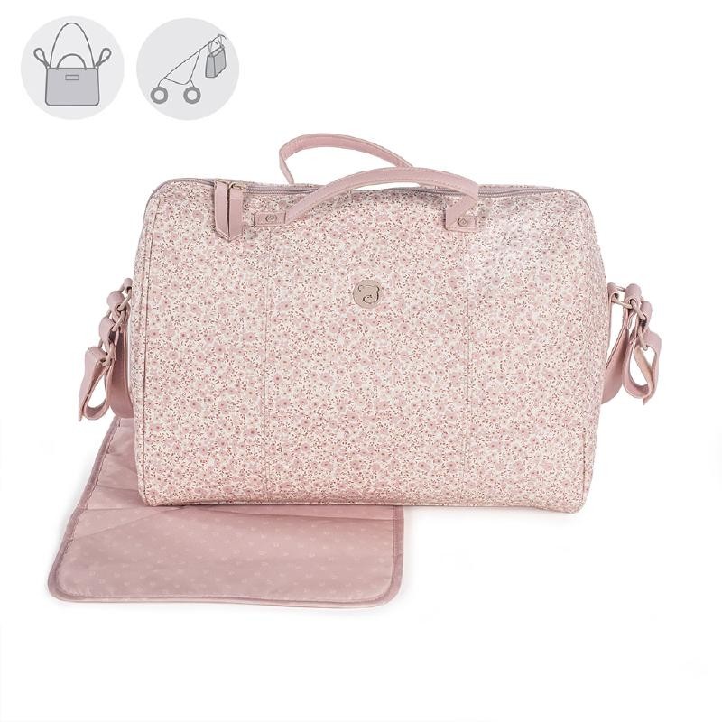 Pasito a Pasito Pink Eco-leather Changing Table Bag - Linea Flower Mellow 38 x 19 x 28 cm.