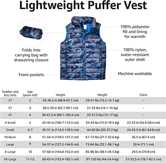 Amazon Essentials Big Boys' Lightweight Water-Resistant Packable Puffer Vest, Gray, XX-Large