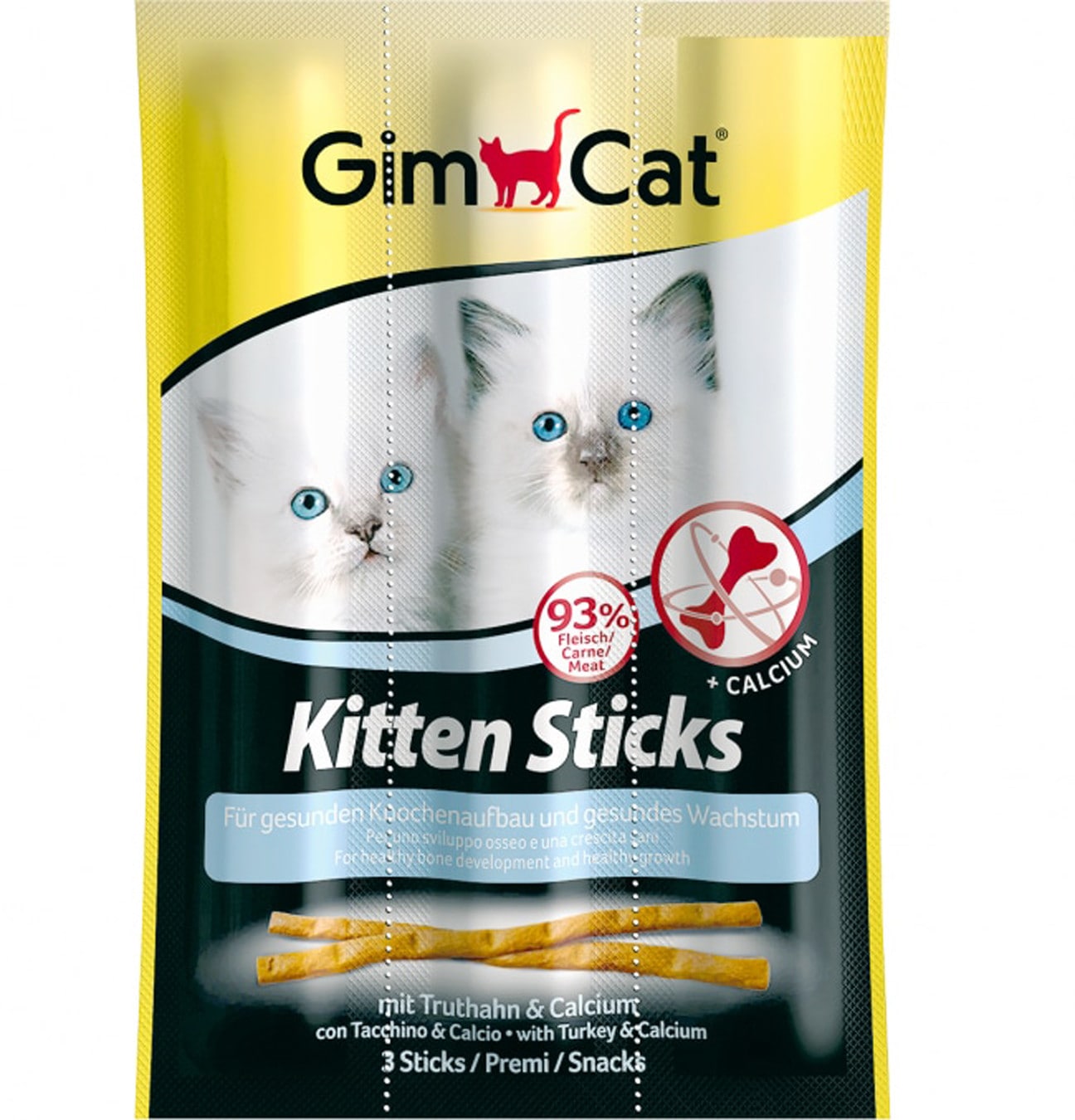 GimCat Kitten Sticks with Turkey & Calcium Cat Treats, 3g, Pack of 3