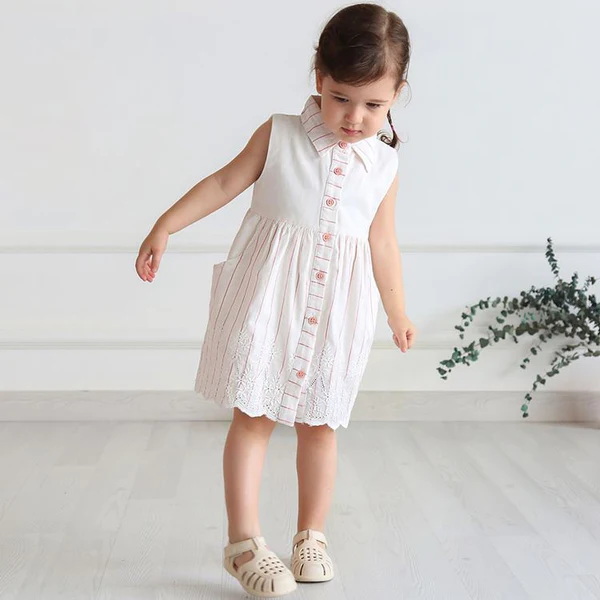 Girl Dress with Striped and Linen