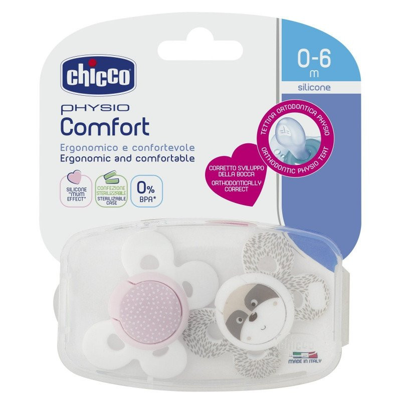 Chicco Physio Comfort Pink (0-6M) Silicone 2 Pieces