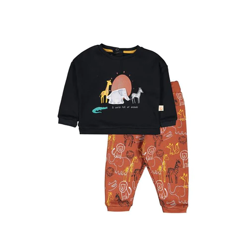 Two-Piece Animal Print Pajama Set For Kids - Black