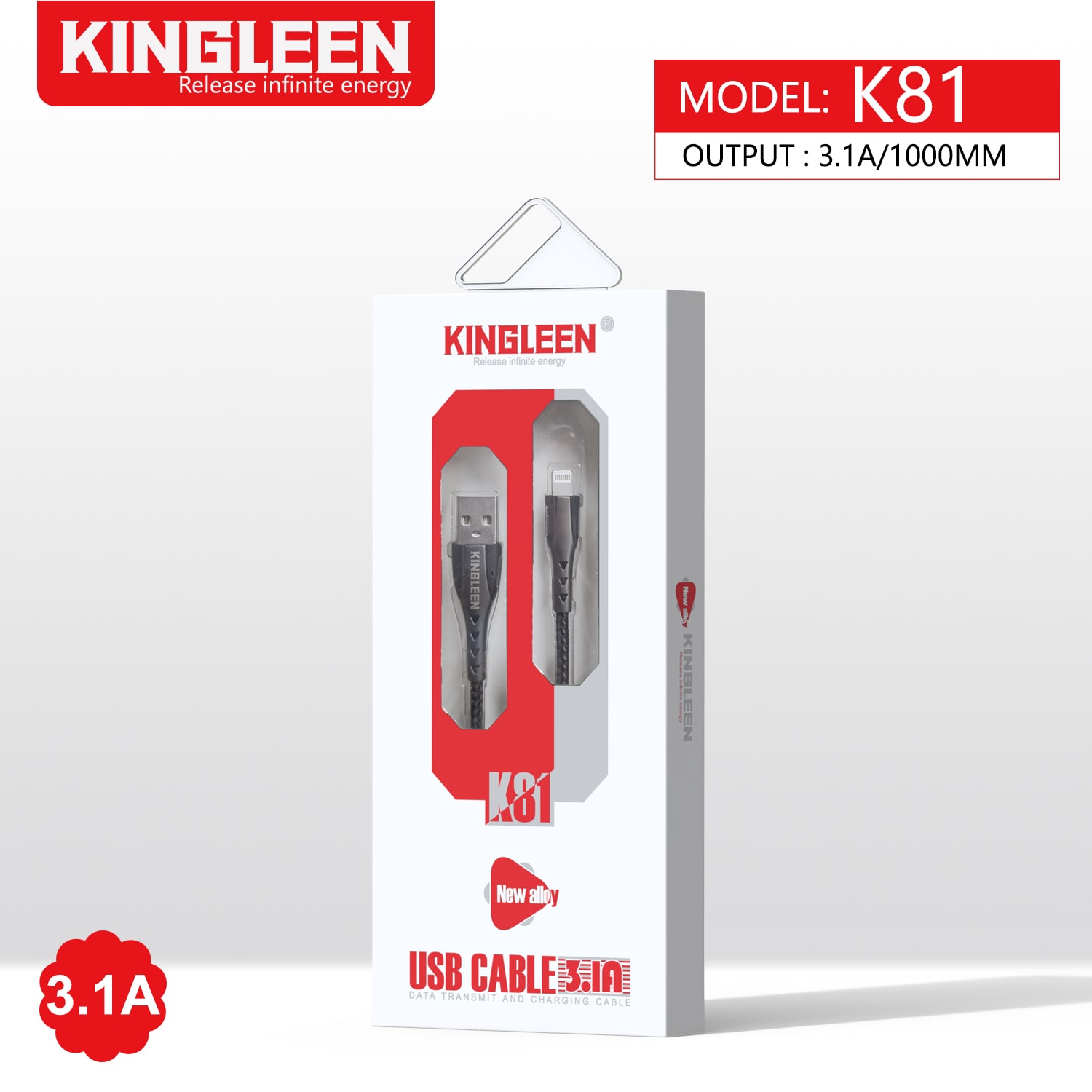 KINGLEEN Cable - K-81 - 3.1A -1000mm IPHONE/ Fast Charger
