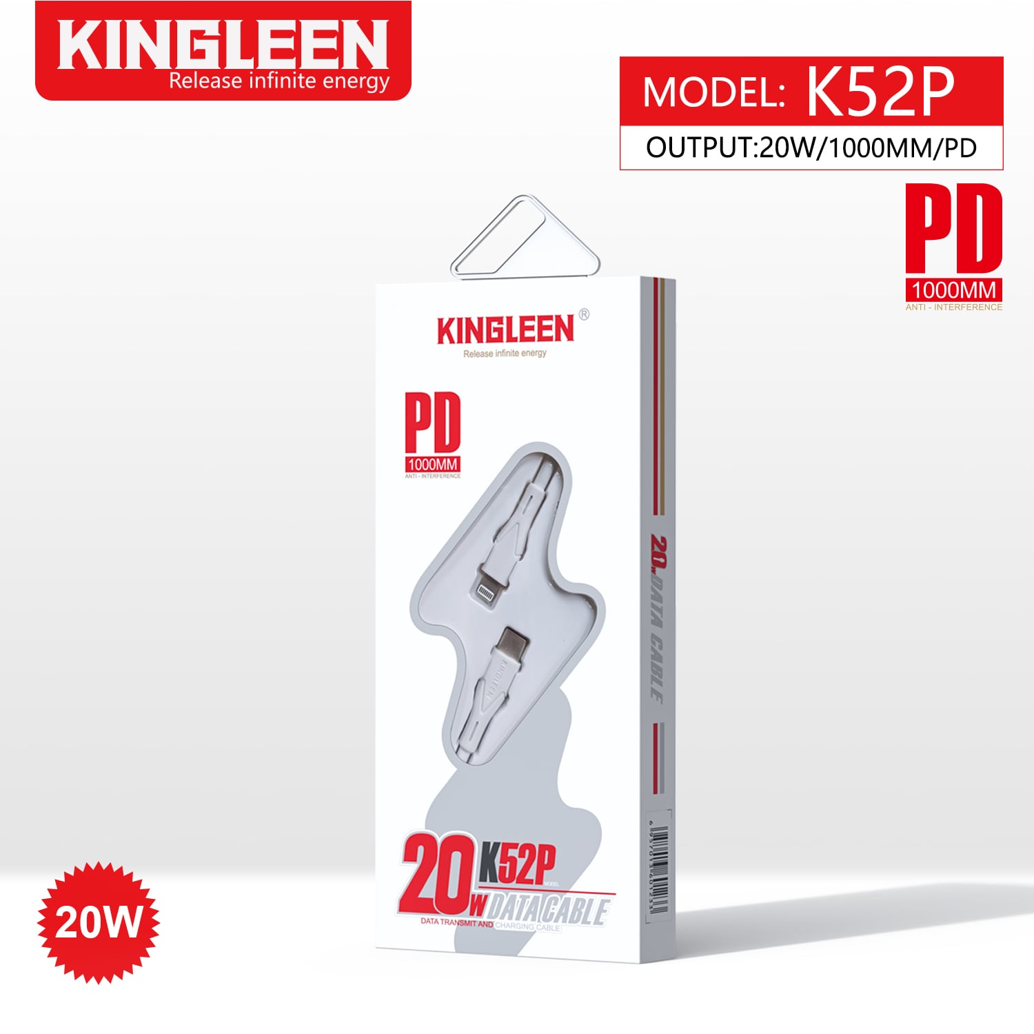 KINGLEEN Cable - K-52P - PD20W -1000mm TYPE-C to IPH