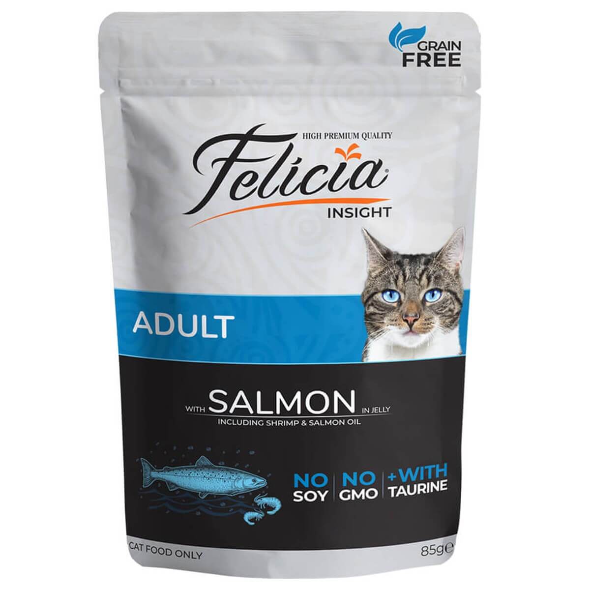 Felicia WET FOOD POUCHES for adult cats with salmon in jelly 85gr