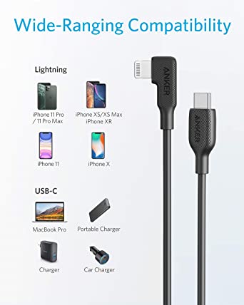 Anker C to Right Angle Lightning cable - 2m