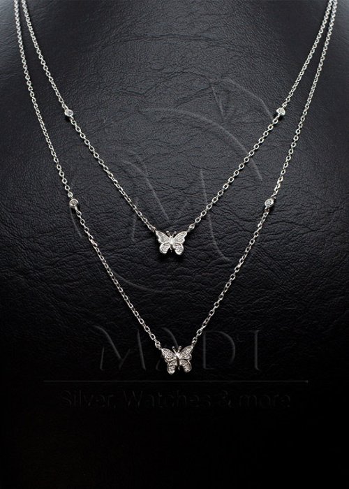 Silver 925 Butterfly Double Layer Necklace