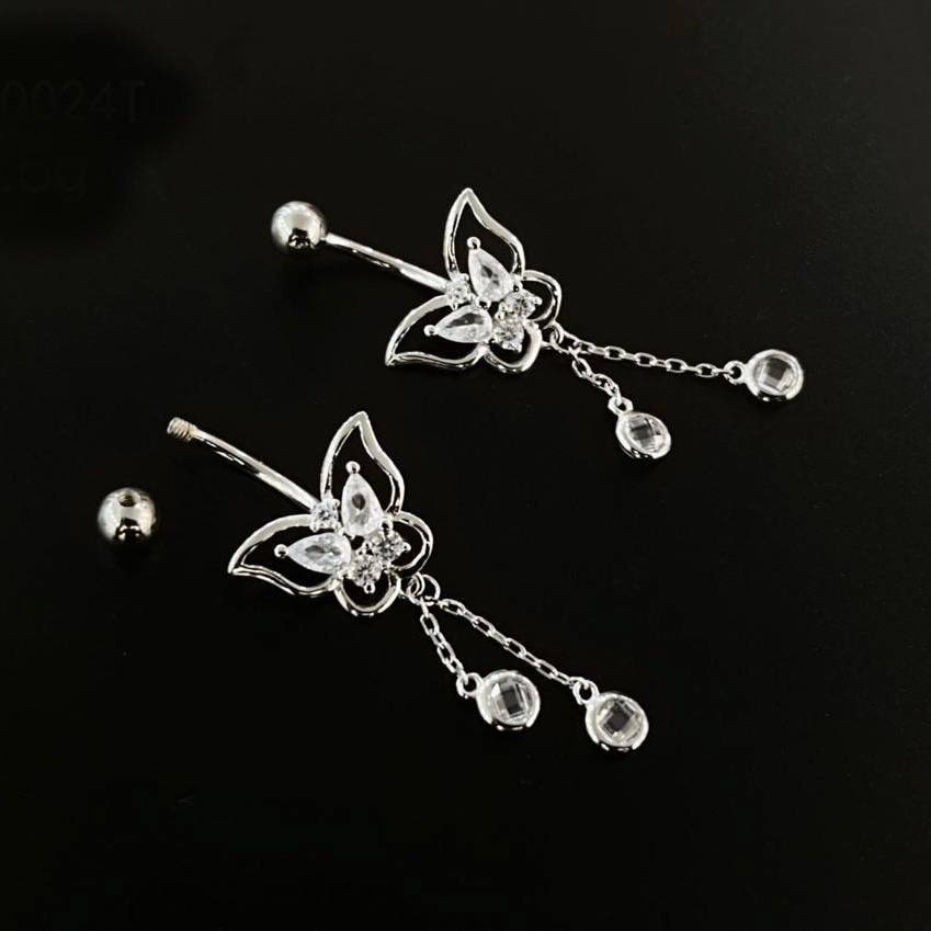 Crystal Butterfly Belly Bar - 925