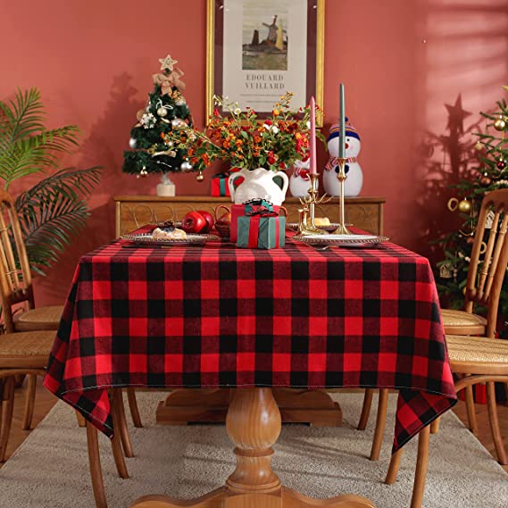 Holiday Time Buffalo Plaid Rectangle Fabric Tablecloth