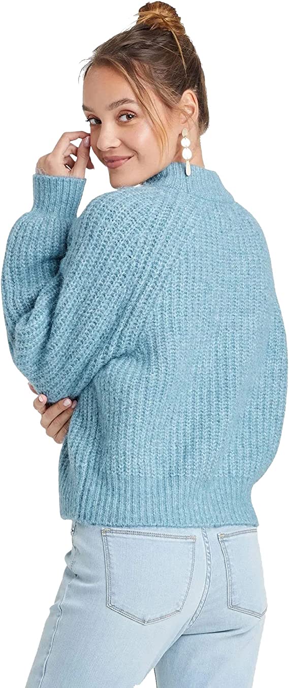 Women's Mock Turtleneck Pullover Sweater - Universal Thread Blue S